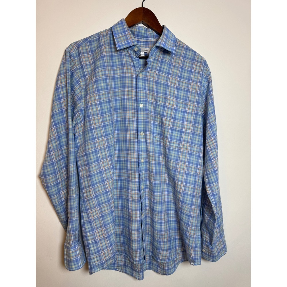Peter‎ Millar Mens Blue Yellow Plaid Long Sleeve Button Down Shirt Size Medium